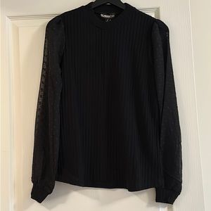 Velvet Black top, Women's Polka Dots Sheer Mesh Long Sleeve Mock Neck Blouse, M